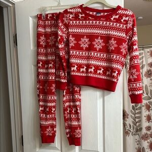 Red Reindeer and Snowflake Kids Pajamas
